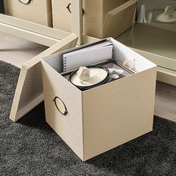 Ikea KVARNVIK - Storage box with lid, beige, 32x35x32 cm