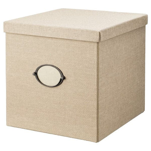 KVARNVIK - Storage box with lid, beige, 32x35x32 cm