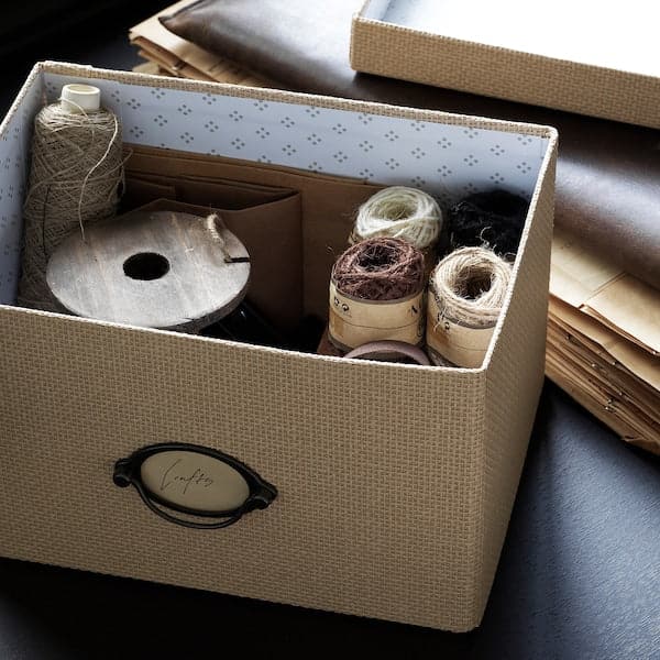 Ikea KVARNVIK - Storage box with lid, beige, 18x25x15 cm