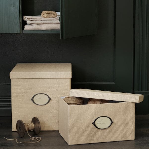 KVARNVIK - Storage box with lid, beige, 25x35x20 cm - best price from Maltashopper.com 20459479