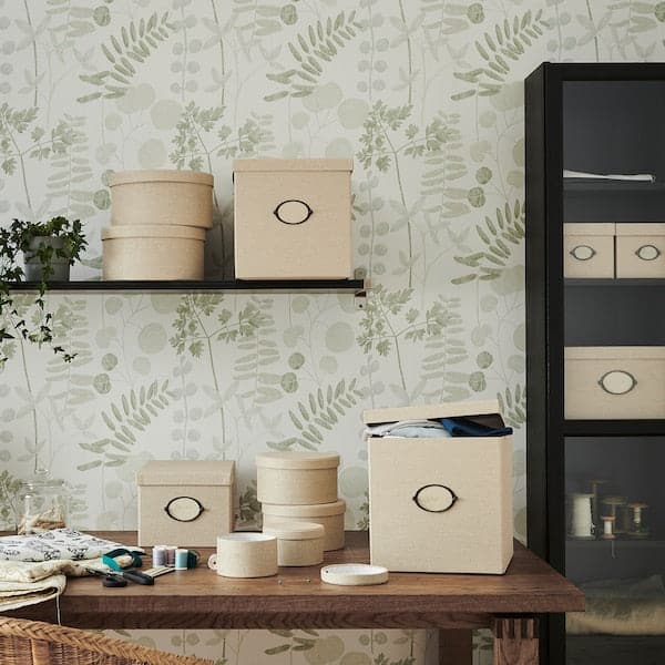 Ikea KVARNVIK - Storage box with lid, beige, 25x35x20 cm