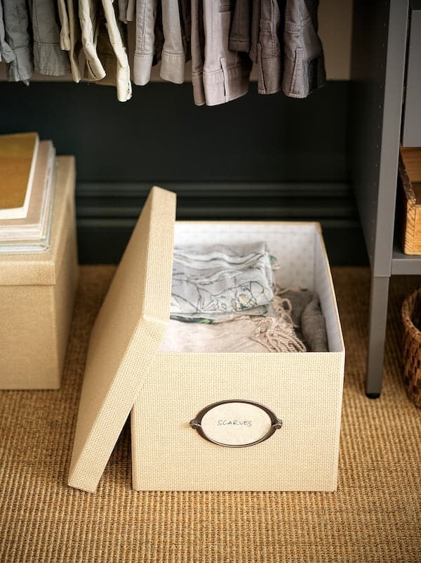 Ikea KVARNVIK - Storage box with lid, beige, 25x35x20 cm