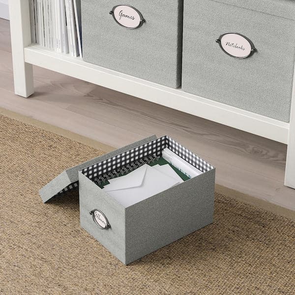 BLÄDDRARE scatola con coperchio, grigio/fantasia, 35x50x15 cm - IKEA Italia