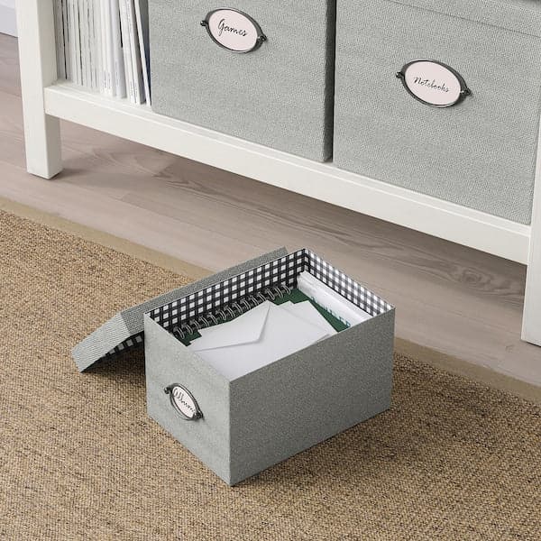 Ikea KVARNVIK - Storage box with lid, grey, 18x25x15 cm