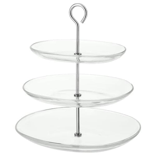 KVITTERA - Serving stand, three tiers, clear glass/stainless steel