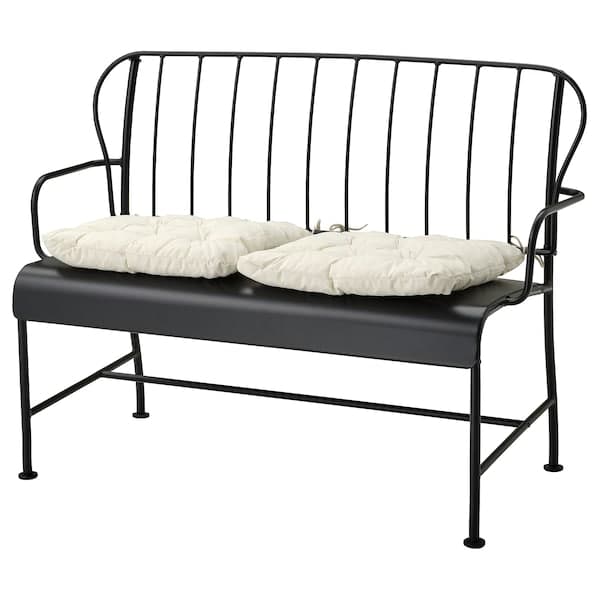 LÄCKÖ - 2-seater outdoor sofa, grey/Kuddarna beige ,