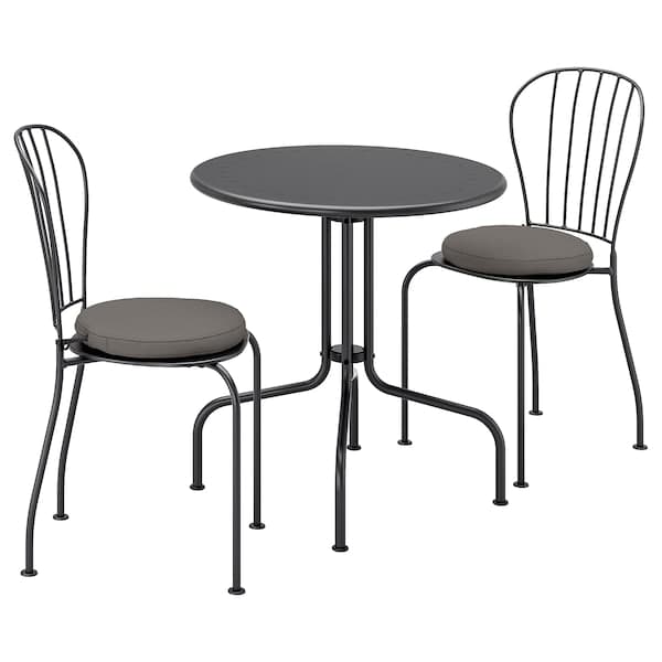 LÄCKÖ Table+2 garden chairs - grey/Frösön/Duvholmen dark grey