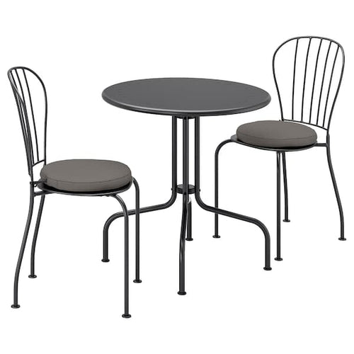 LÄCKÖ Table+2 garden chairs - grey/Frösön/Duvholmen dark grey ,