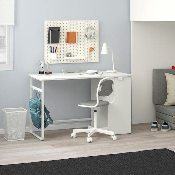 LÄRANDE - Desk with pull-out storage unit, white, 120x58 cm - best price from Maltashopper.com 00492795