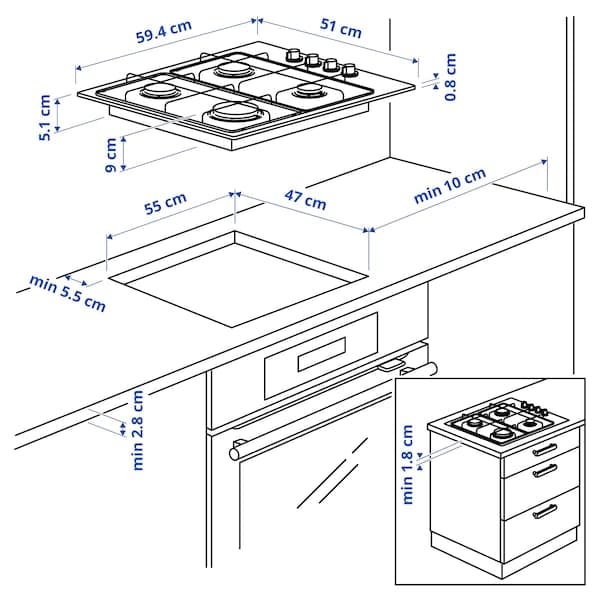 Ikea LAGAN Gas hob, stainless steel,59 cm , 59 cm