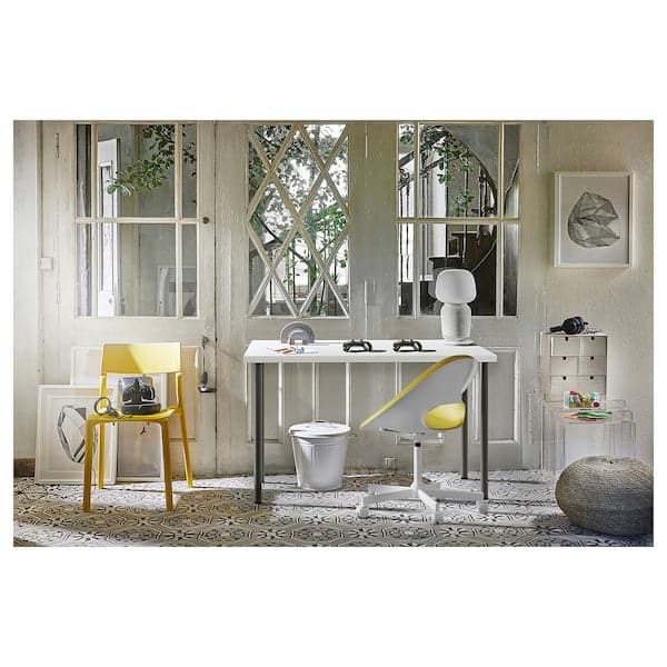 LAGKAPTEN / ADILS - Desk, white/dark grey, 120x60 cm - best price from Maltashopper.com 19416768
