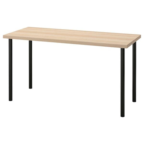 LAGKAPTEN / ADILS - Desk, white stained oak effect/black, 140x60 cm