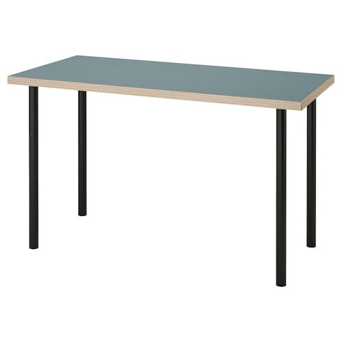 LAGKAPTEN / ADILS - Desk, grey-turquoise/black, 120x60 cm