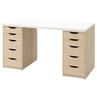 LAGKAPTEN / ALEX - Desk, white/white stained oak effect, 140x60 cm - best price from Maltashopper.com 19432004
