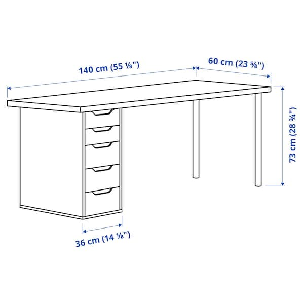 LAGKAPTEN / ALEX - Desk, white/white stained oak effect, 140x60 cm - best price from Maltashopper.com 69431974