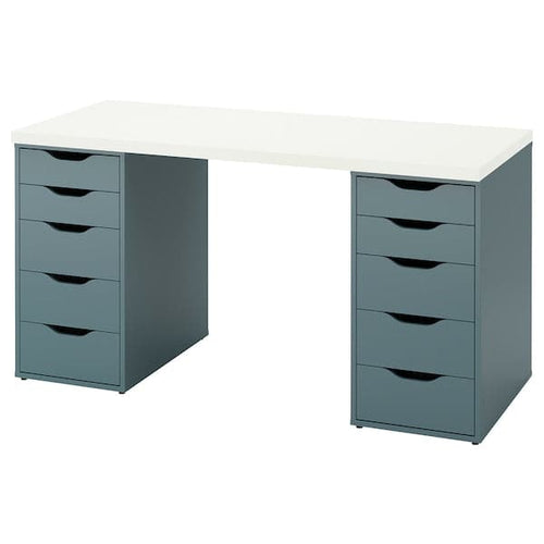 LAGKAPTEN / ALEX - Desk, white/grey-turquoise, 140x60 cm