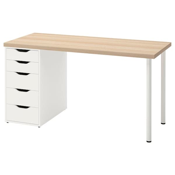LAGKAPTEN / ALEX - Desk, white stained oak effect/white, 140x60 cm - best price from Maltashopper.com 09432014