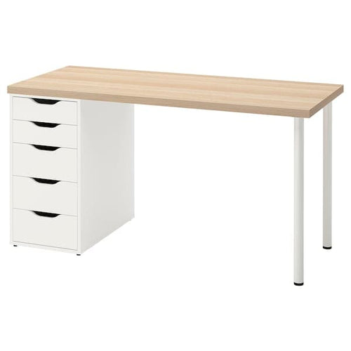 LAGKAPTEN / ALEX - Desk, white stained oak effect/white, 140x60 cm