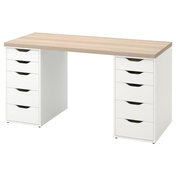 LAGKAPTEN / ALEX - Desk, white stained oak effect/white, 140x60 cm - best price from Maltashopper.com 49432026