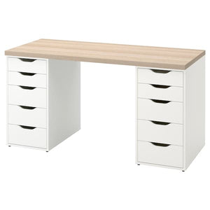 LAGKAPTEN / ALEX - Desk, white stained oak effect/white, 140x60 cm - best price from Maltashopper.com 49432026