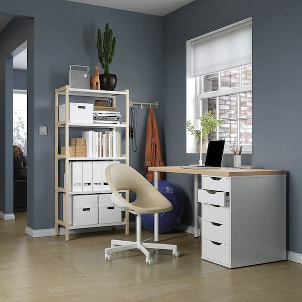 LAGKAPTEN / ALEX - Desk, white stained oak effect/white, 120x60 cm - best price from Maltashopper.com 09416962