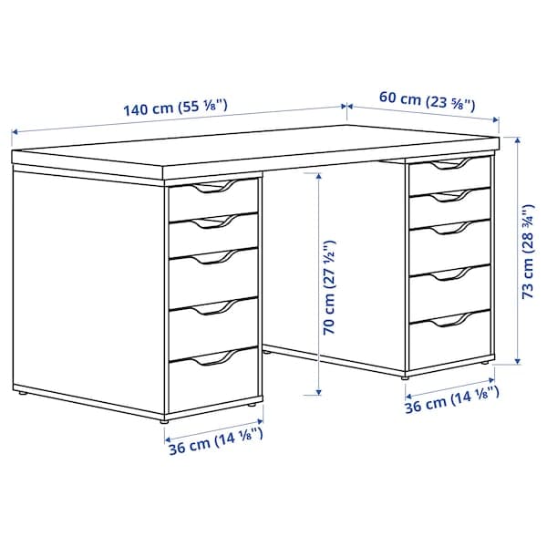 LAGKAPTEN / ALEX - Desk, white stained oak effect/white, 140x60 cm - best price from Maltashopper.com 49432026