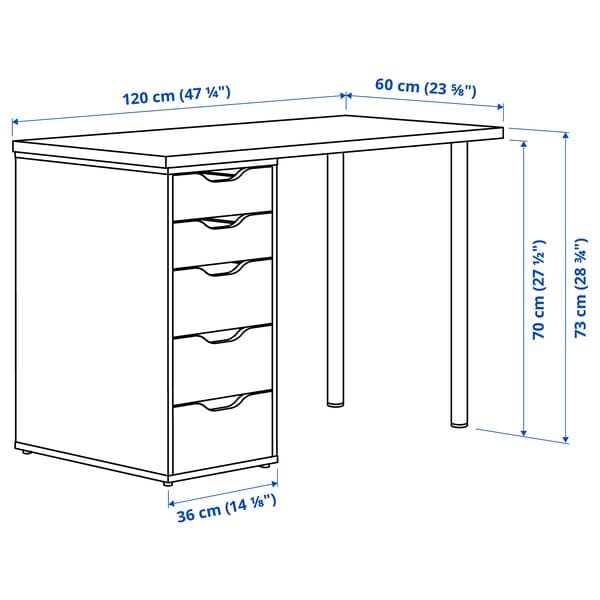 Ikea LAGKAPTEN / ALEX Desk - oak effect with white/brown-black stain 120x60 cm , 120x60 cm