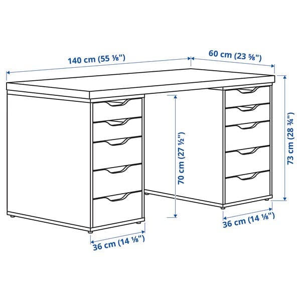 LAGKAPTEN / ALEX - Desk, white stained oak effect, 140x60 cm - best price from Maltashopper.com 59432040