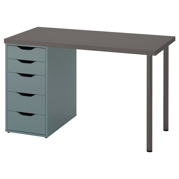 LAGKAPTEN / ALEX - Desk, dark grey/grey-turquoise