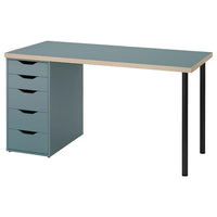 LAGKAPTEN / ALEX - Desk, grey-turquoise/black, 140x60 cm - best price from Maltashopper.com 19523513