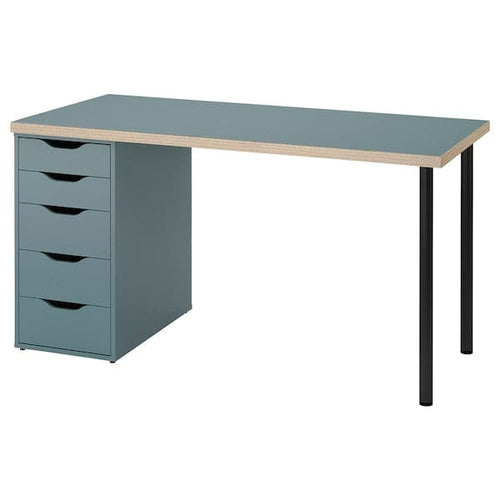 LAGKAPTEN / ALEX - Desk, grey-turquoise/black, 140x60 cm