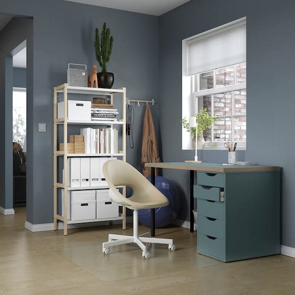 LAGKAPTEN / ALEX - Desk, grey-turquoise/black, 140x60 cm - best price from Maltashopper.com 19523513