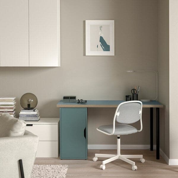 LAGKAPTEN / ALEX - Desk, grey-turquoise/black, 140x60 cm - best price from Maltashopper.com 39523480