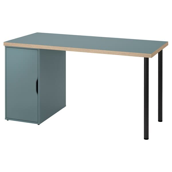 LAGKAPTEN / ALEX - Desk, grey-turquoise/black, 140x60 cm - best price from Maltashopper.com 39523480