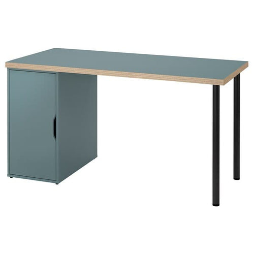 LAGKAPTEN / ALEX - Desk, grey-turquoise/black, 140x60 cm