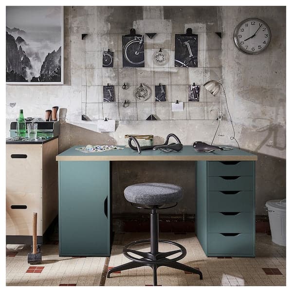 LAGKAPTEN / ALEX - Desk, grey-turquoise/black, 140x60 cm - best price from Maltashopper.com 09523518