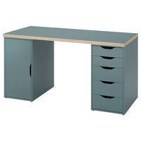 LAGKAPTEN / ALEX - Desk, grey-turquoise/black, 140x60 cm - best price from Maltashopper.com 09523518