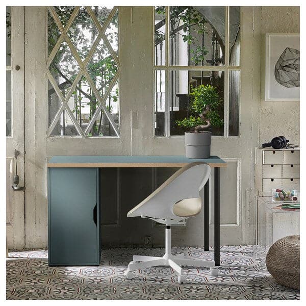 LAGKAPTEN / ALEX - Desk, grey-turquoise/black, 120x60 cm - best price from Maltashopper.com 29523372