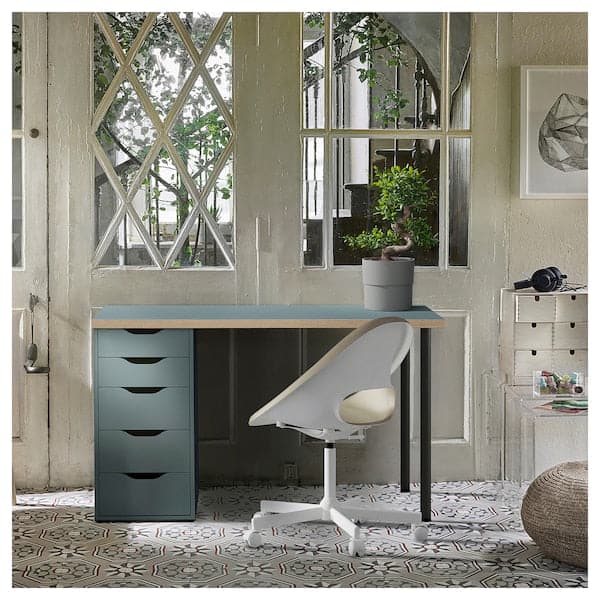 LAGKAPTEN / ALEX - Desk, grey-turquoise/black, 120x60 cm - best price from Maltashopper.com 59523380