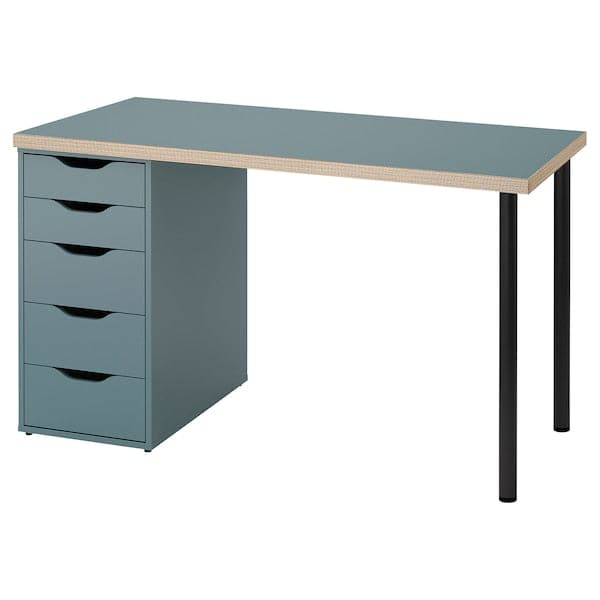 LAGKAPTEN / ALEX - Desk, grey-turquoise/black, 120x60 cm