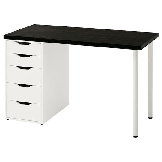 LAGKAPTEN / ALEX Desk - black-brown/white 120x60 cm , 120x60 cm - best price from Maltashopper.com 19417051