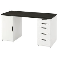 LAGKAPTEN / ALEX - Desk, black-brown/white, , 140x60 cm - best price from Maltashopper.com 29521556