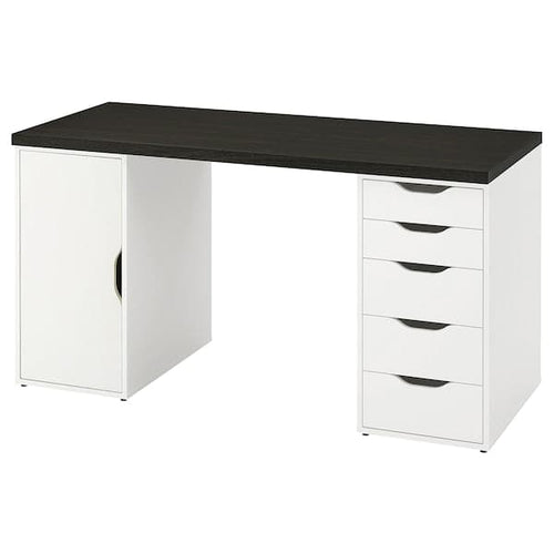 LAGKAPTEN / ALEX - Desk, black-brown/white, , 140x60 cm