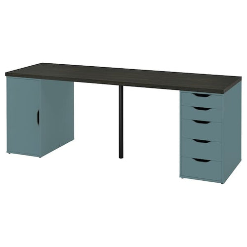 LAGKAPTEN / ALEX - Desk, brown-black/grey-turquoise, , 200x60 cm