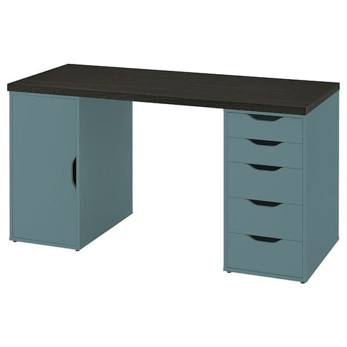 LAGKAPTEN / ALEX - Desk, brown-black/grey-turquoise, , 140x60 cm