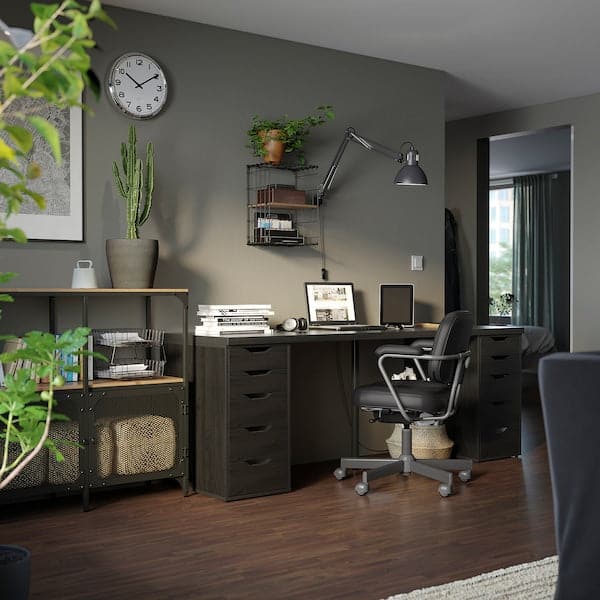 LAGKAPTEN / ALEX Desk - black-brown/black 200x60 cm , 200x60 cm