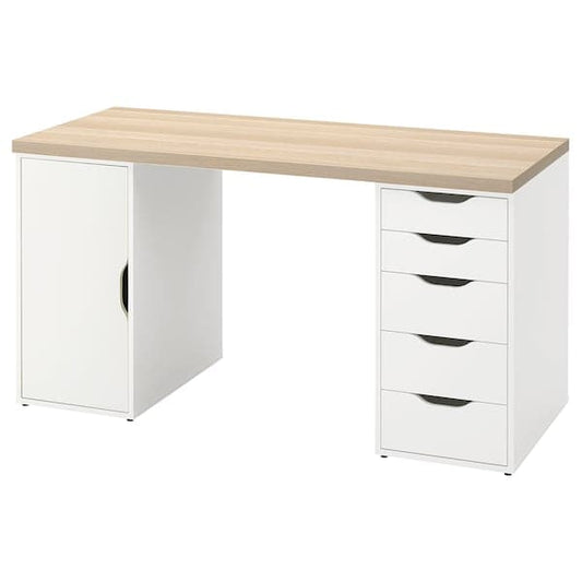 Ikea LAGKAPTEN / ALEX - Desk, white stained/oak effect white, 140x60 cm