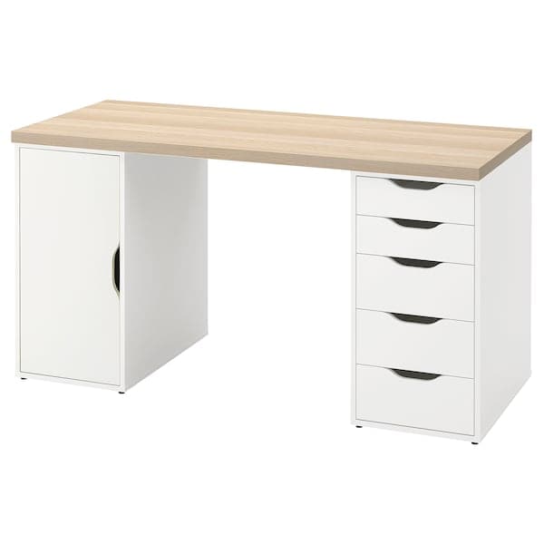 LAGKAPTEN / ALEX - Desk, white stained/oak effect white, 140x60 cm