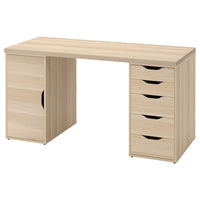 LAGKAPTEN / ALEX - Desk, white stained/oak effect white, 140x60 cm - best price from Maltashopper.com 69521620