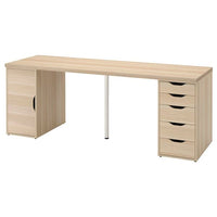 LAGKAPTEN / ALEX - Desk, white stained/oak effect white, 200x60 cm - best price from Maltashopper.com 69521700